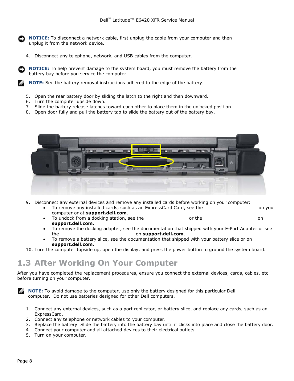 3 after working on your computer, Fter, Orking | Omputer | Dell Latitude E6420 XFR (Early 2011) User Manual | Page 8 / 81