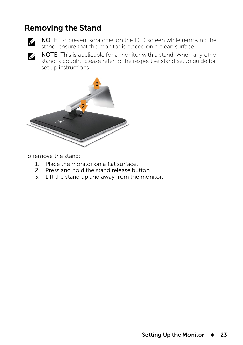 Removing the stand | Dell UP2414Q Monitor User Manual | Page 23 / 74