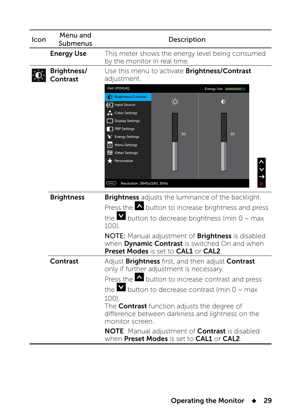 Operating the monitor | Dell UP2414Q Monitor User Manual | Page 29 / 74