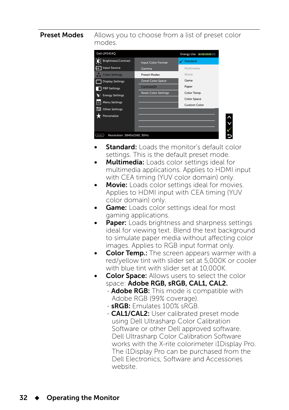 Dell UP2414Q Monitor User Manual | Page 32 / 74