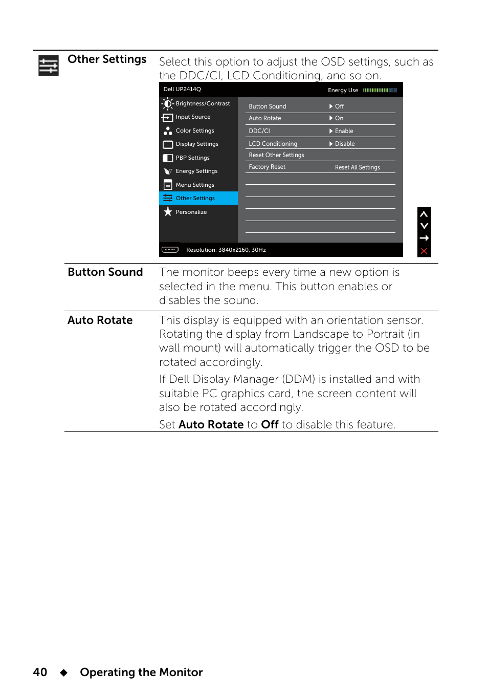 Dell UP2414Q Monitor User Manual | Page 40 / 74