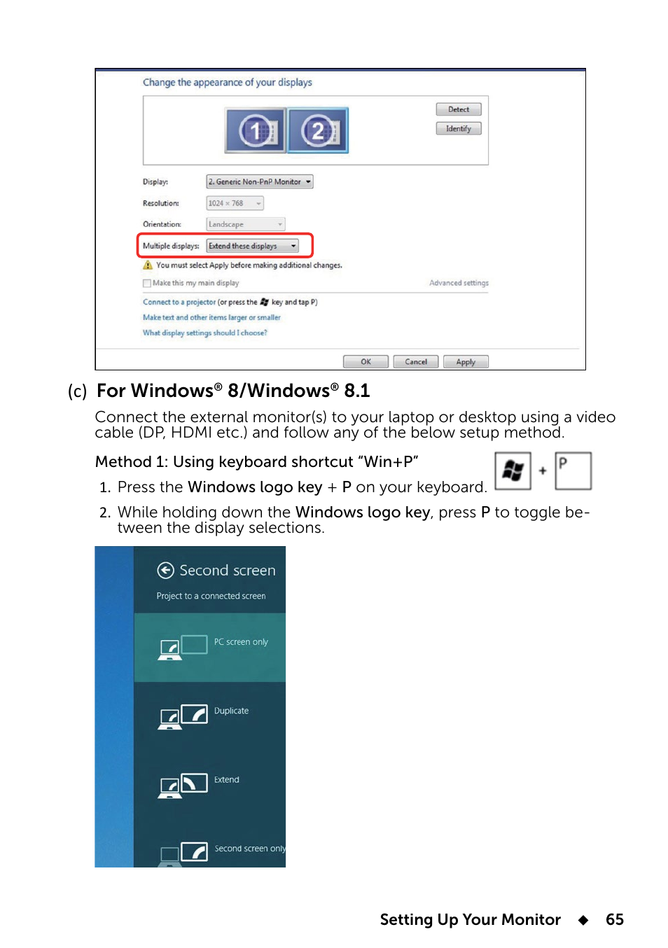 For windows, 8/windows, C) for windows | Dell UP2414Q Monitor User Manual | Page 65 / 74