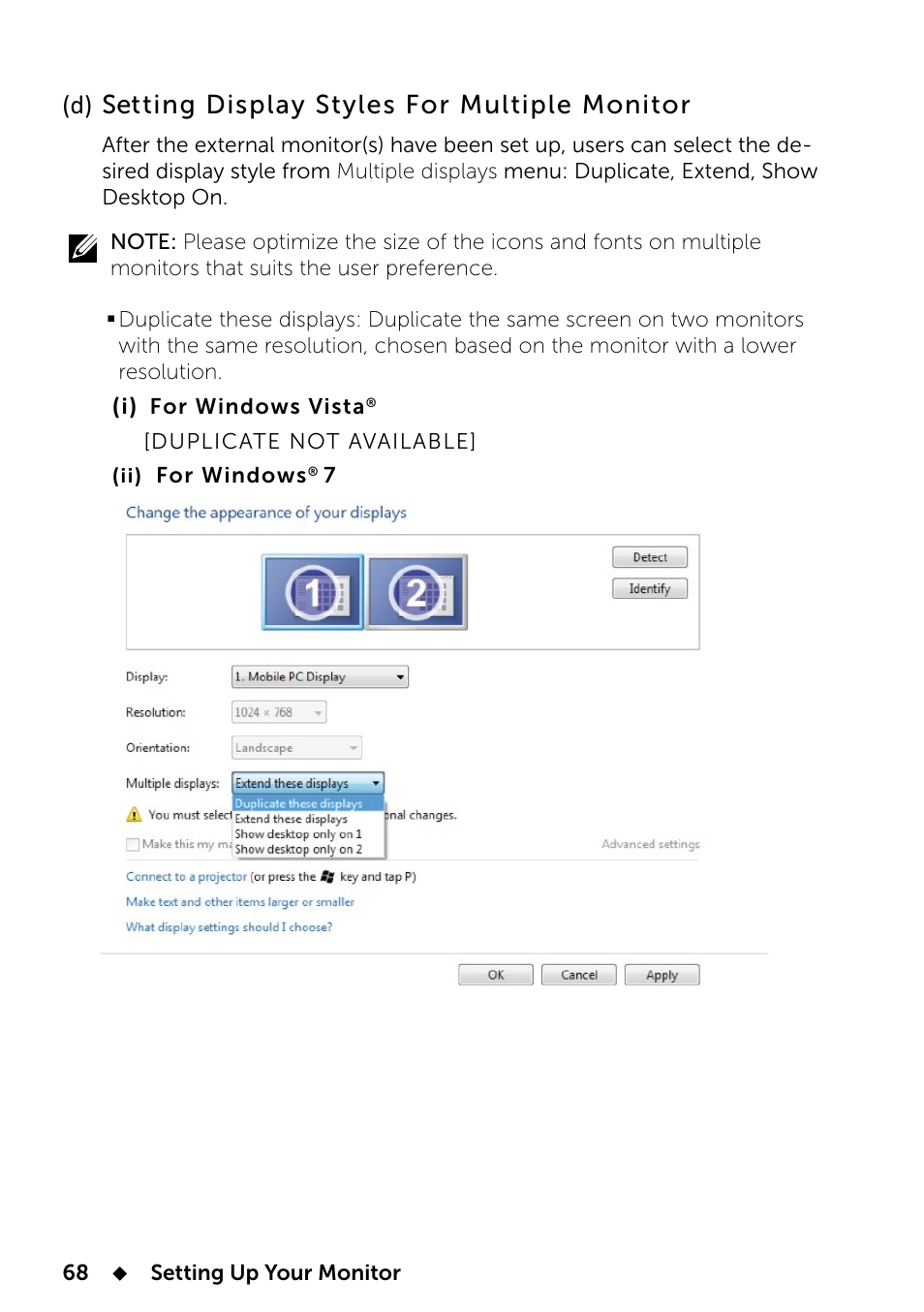 Setting display styles for multiple monitor, D) setting display styles for multiple monitor | Dell UP2414Q Monitor User Manual | Page 68 / 74