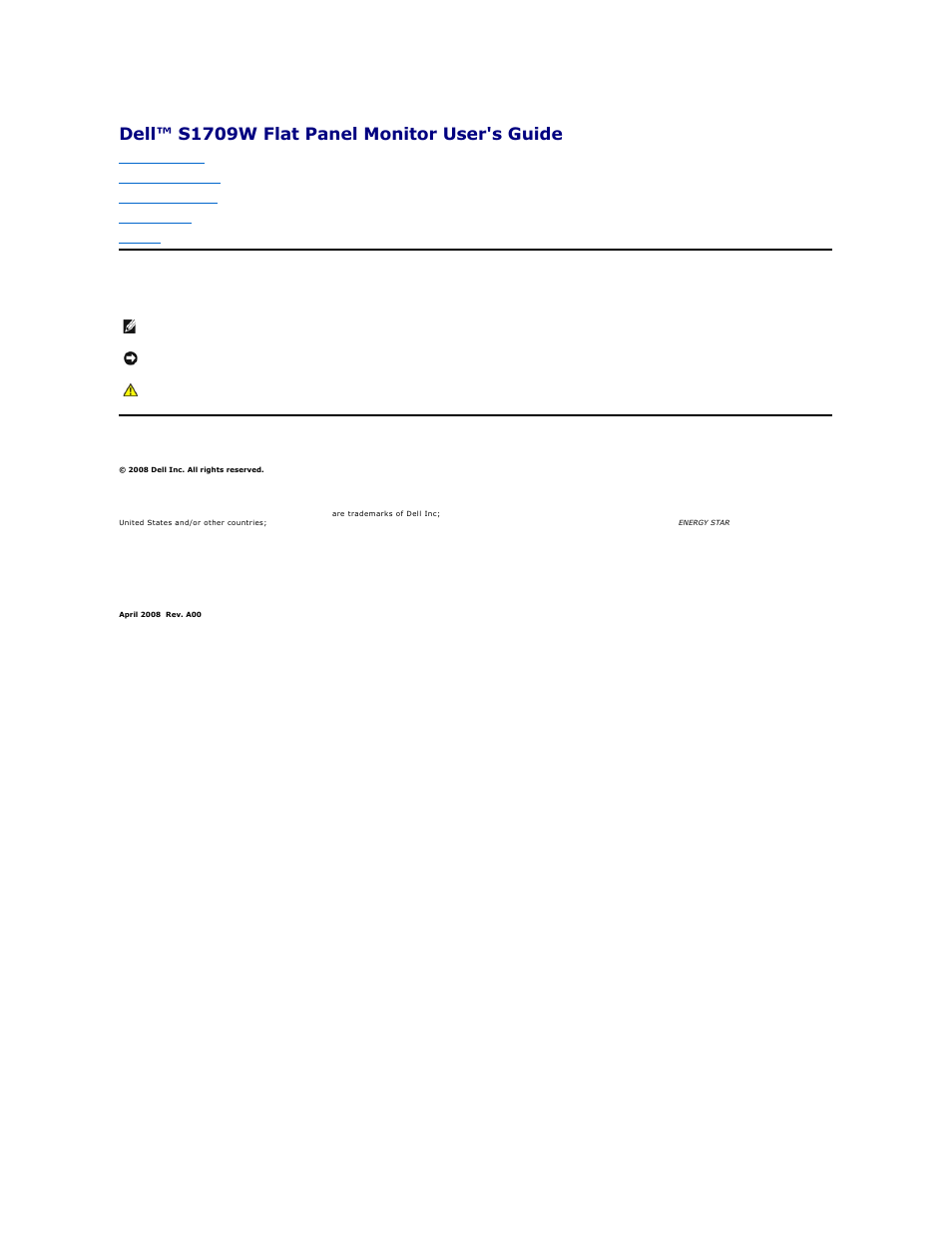 Dell S1709WFP Monitor User Manual | 27 pages