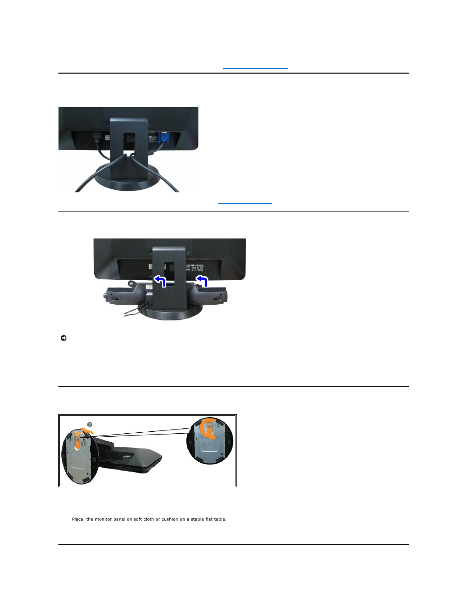 Organizing your cables, Attaching the optional dell soundbar, Removing the base | Dell S1709WFP Monitor User Manual | Page 23 / 27