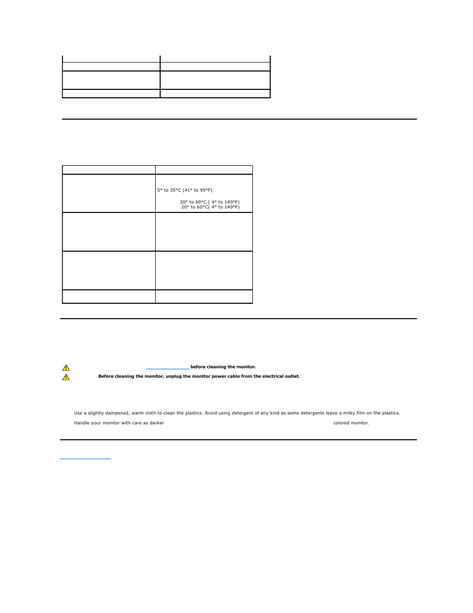 Maintenance guidelines, Caring for your monitor, Environmental characteristics | Dell S1709WFP Monitor User Manual | Page 8 / 27