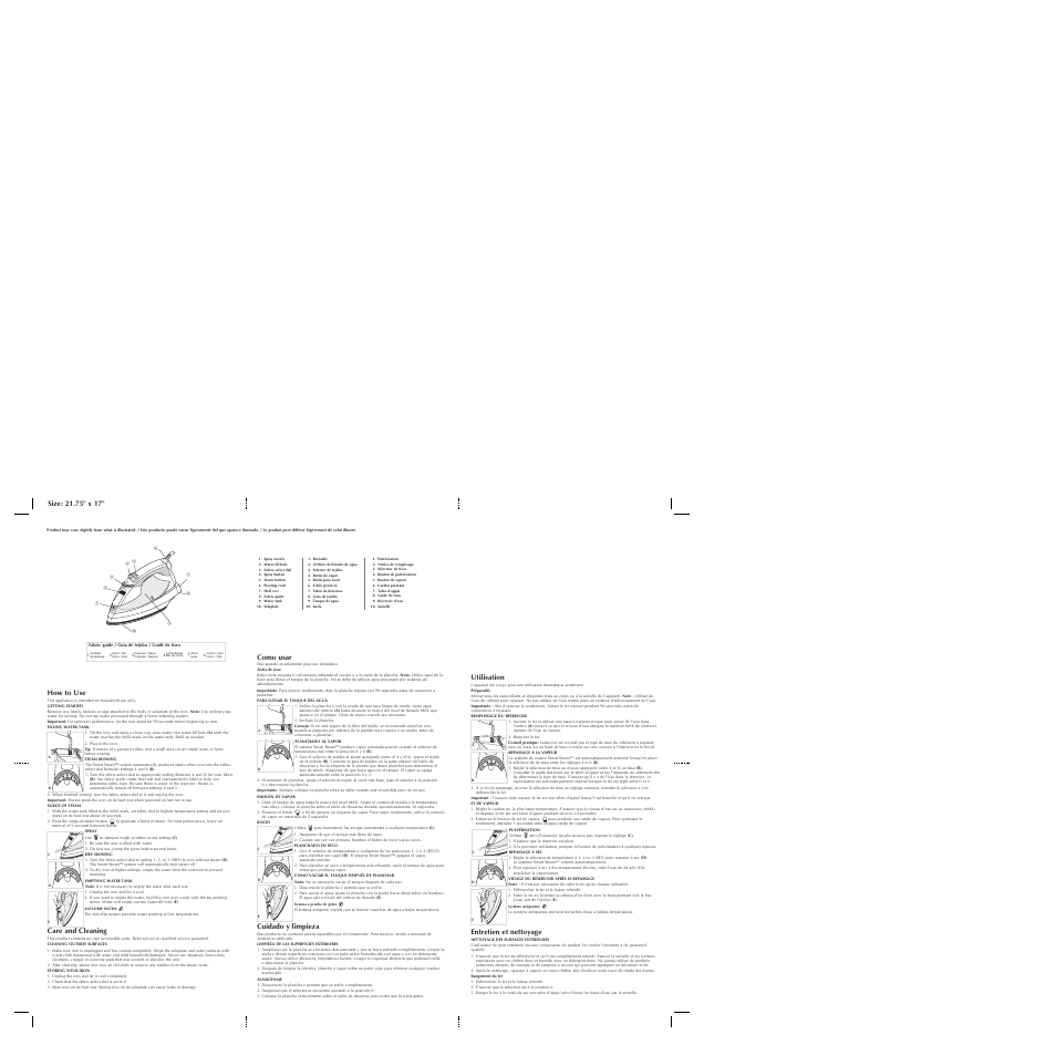 Care and cleaning, Como usar, Cuidado y limpieza | Utilisation, Entretien et nettoyage | Black & Decker F950 User Manual | Page 2 / 2