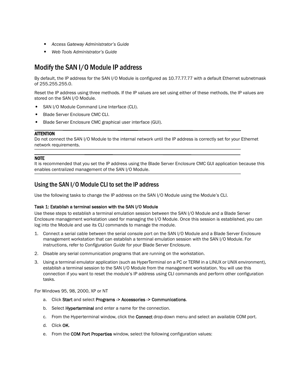 Modify the san i/o module ip address, Using the san i/o module cli to set the ip address | Dell POWEREDGE M1000E User Manual | Page 5 / 14