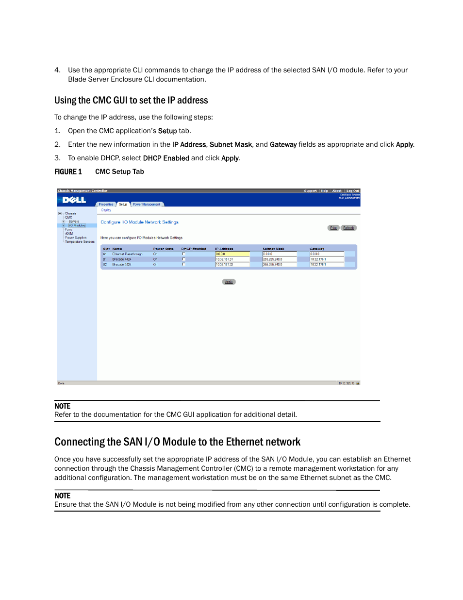 Using the cmc gui to set the ip address | Dell POWEREDGE M1000E User Manual | Page 7 / 14