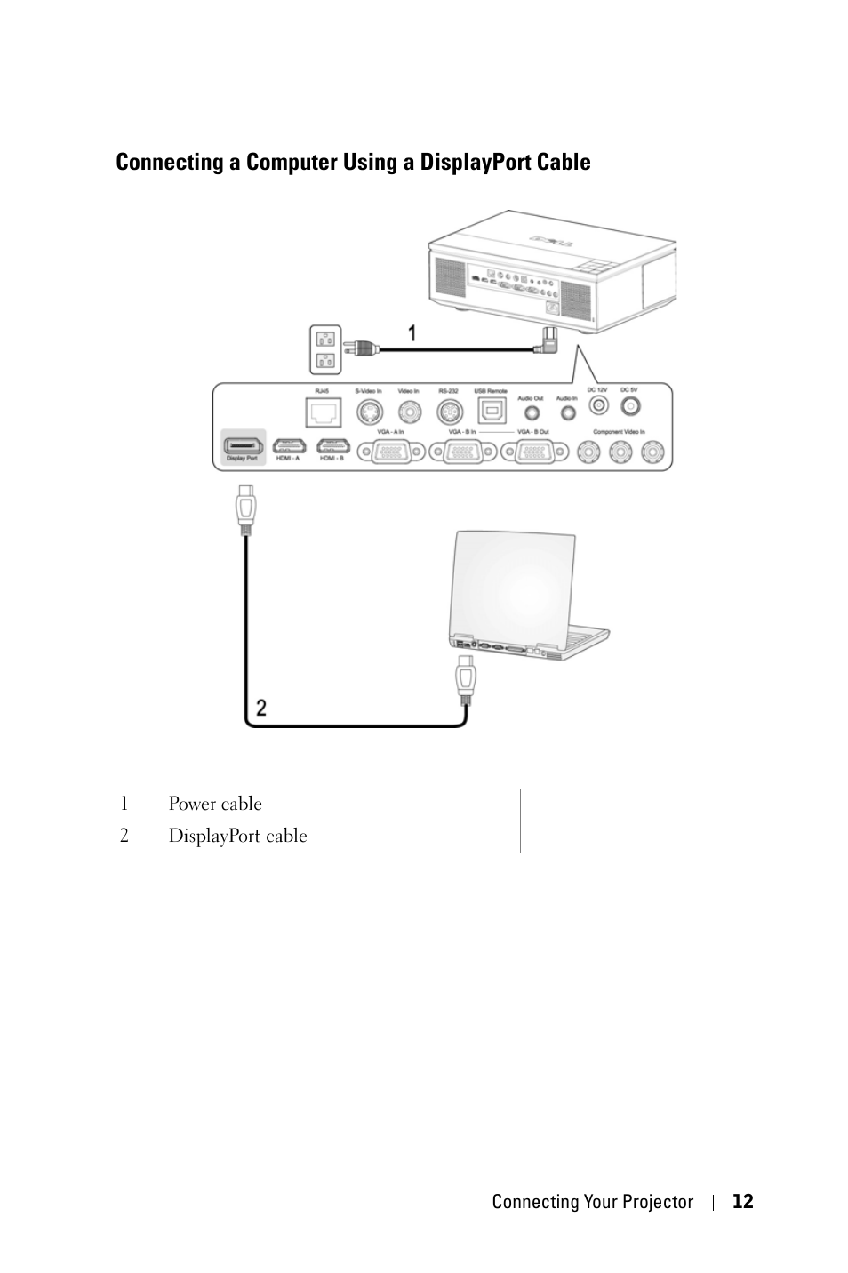 Connecting a computer using a displayport cable | Dell 7609WU Projector User Manual | Page 12 / 62