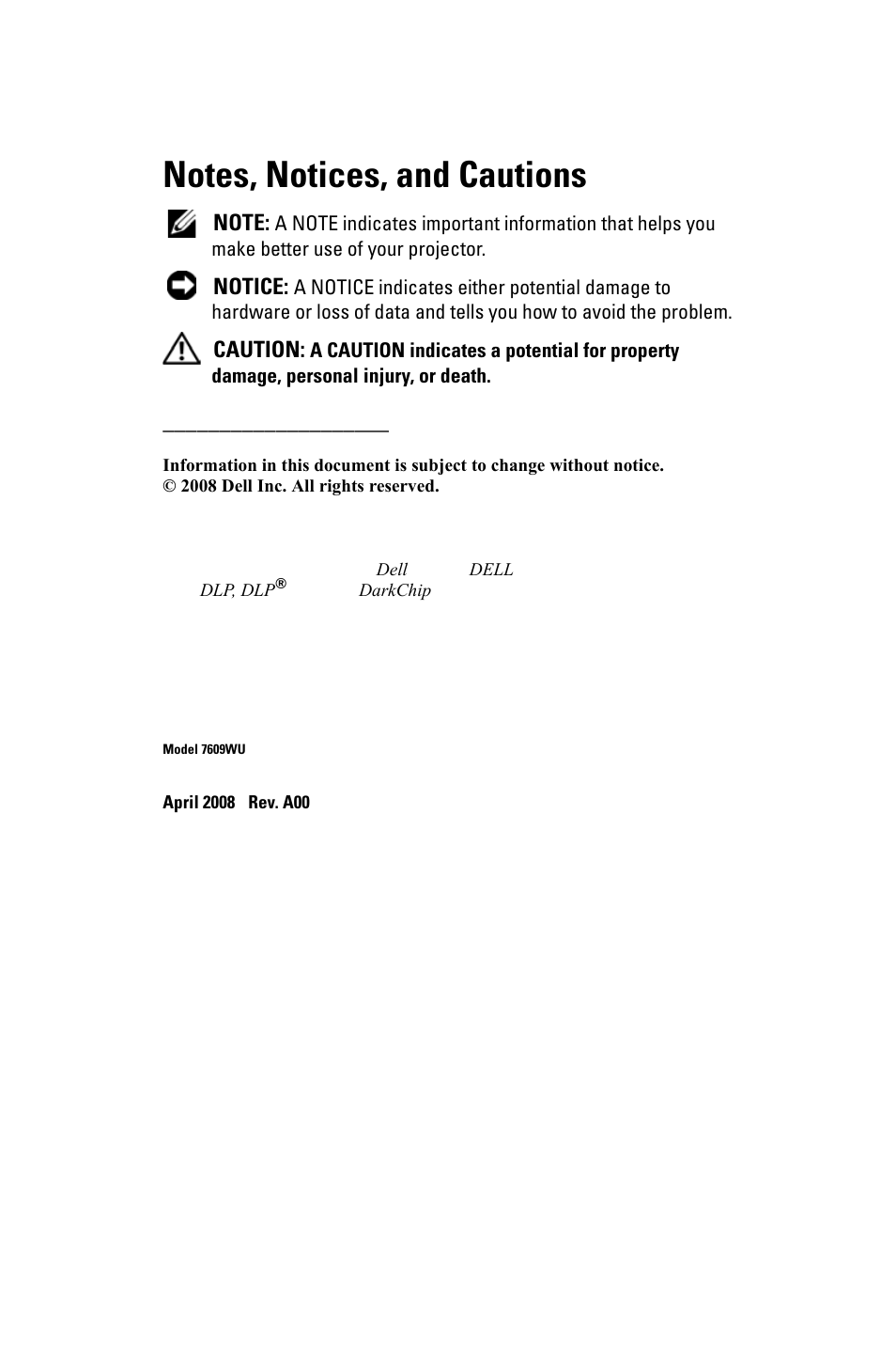 Dell 7609WU Projector User Manual | Page 2 / 62