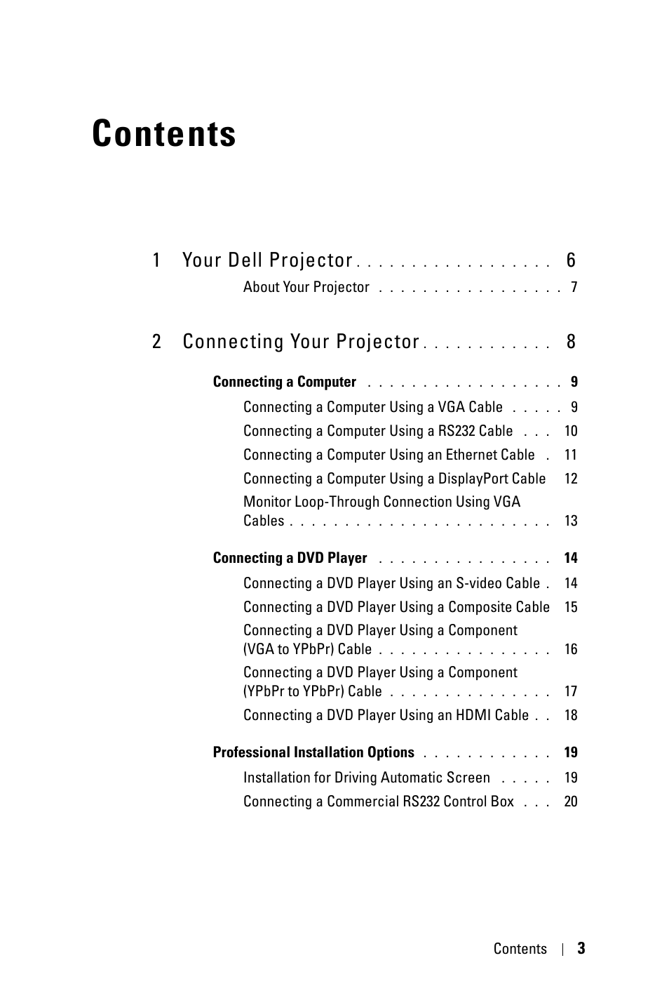 Dell 7609WU Projector User Manual | Page 3 / 62