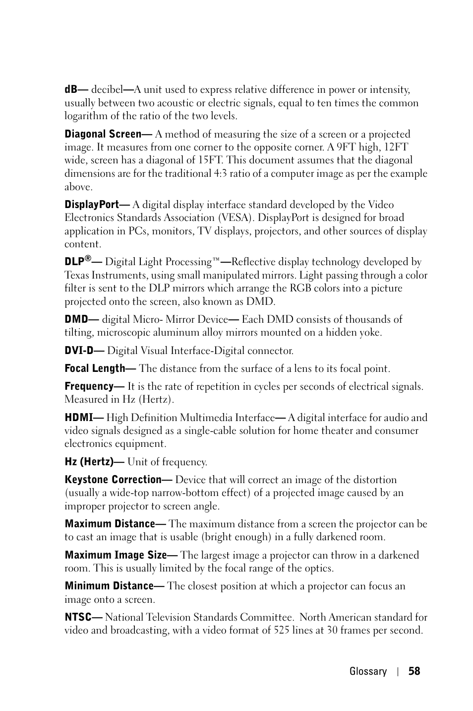 Dell 7609WU Projector User Manual | Page 58 / 62