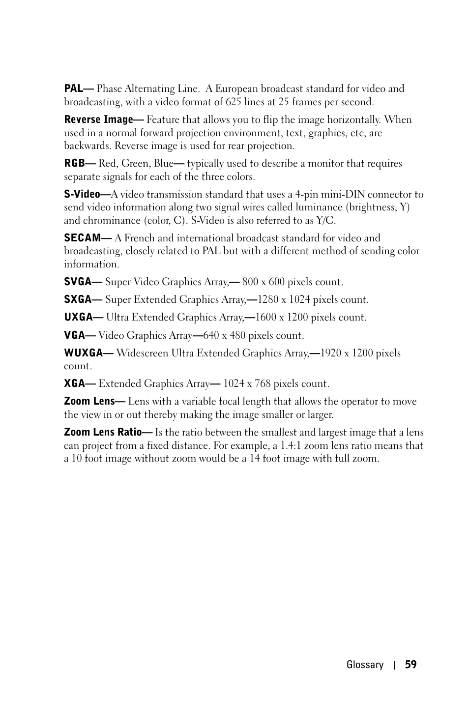 Dell 7609WU Projector User Manual | Page 59 / 62