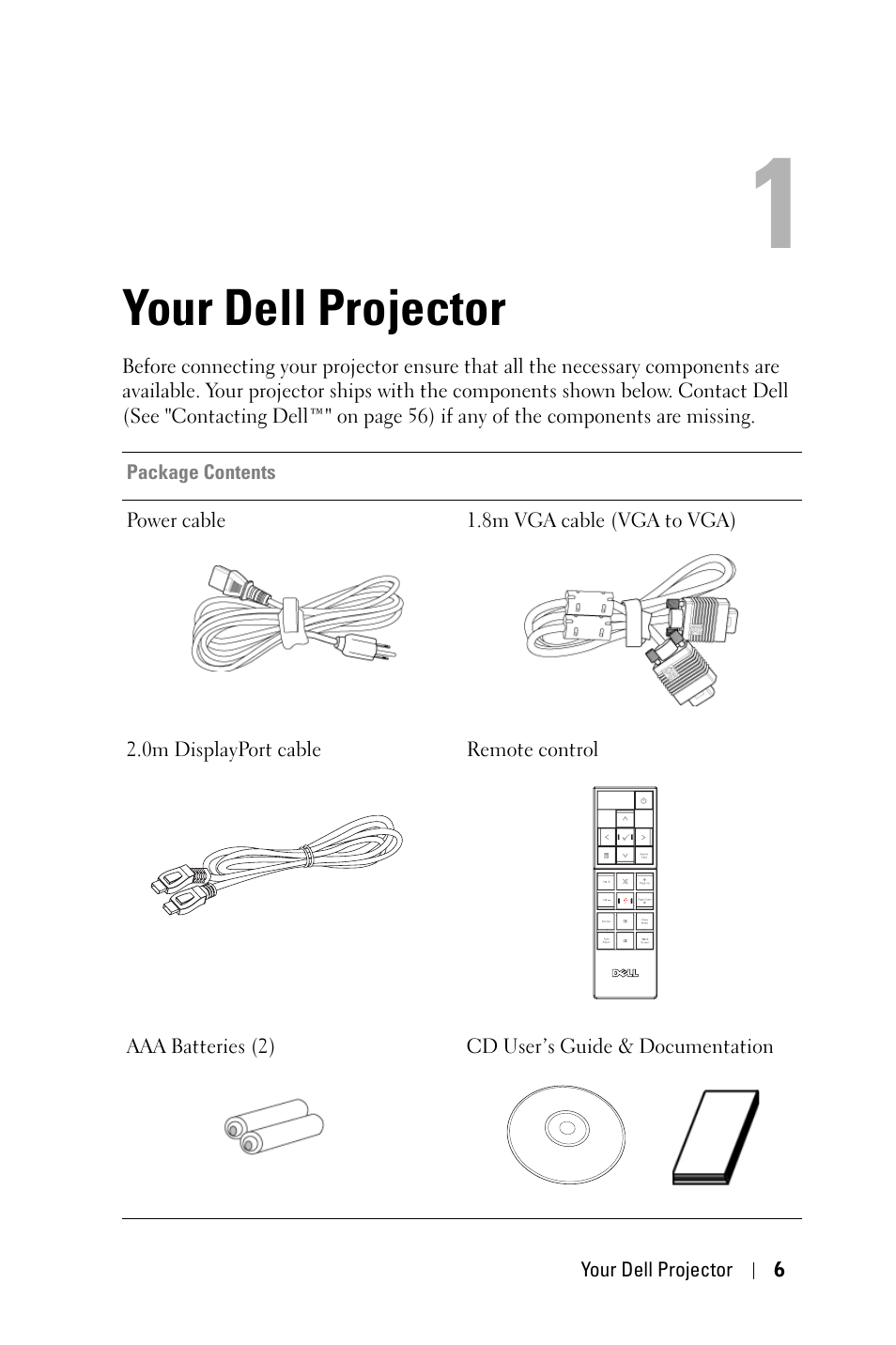 Your dell projector | Dell 7609WU Projector User Manual | Page 6 / 62