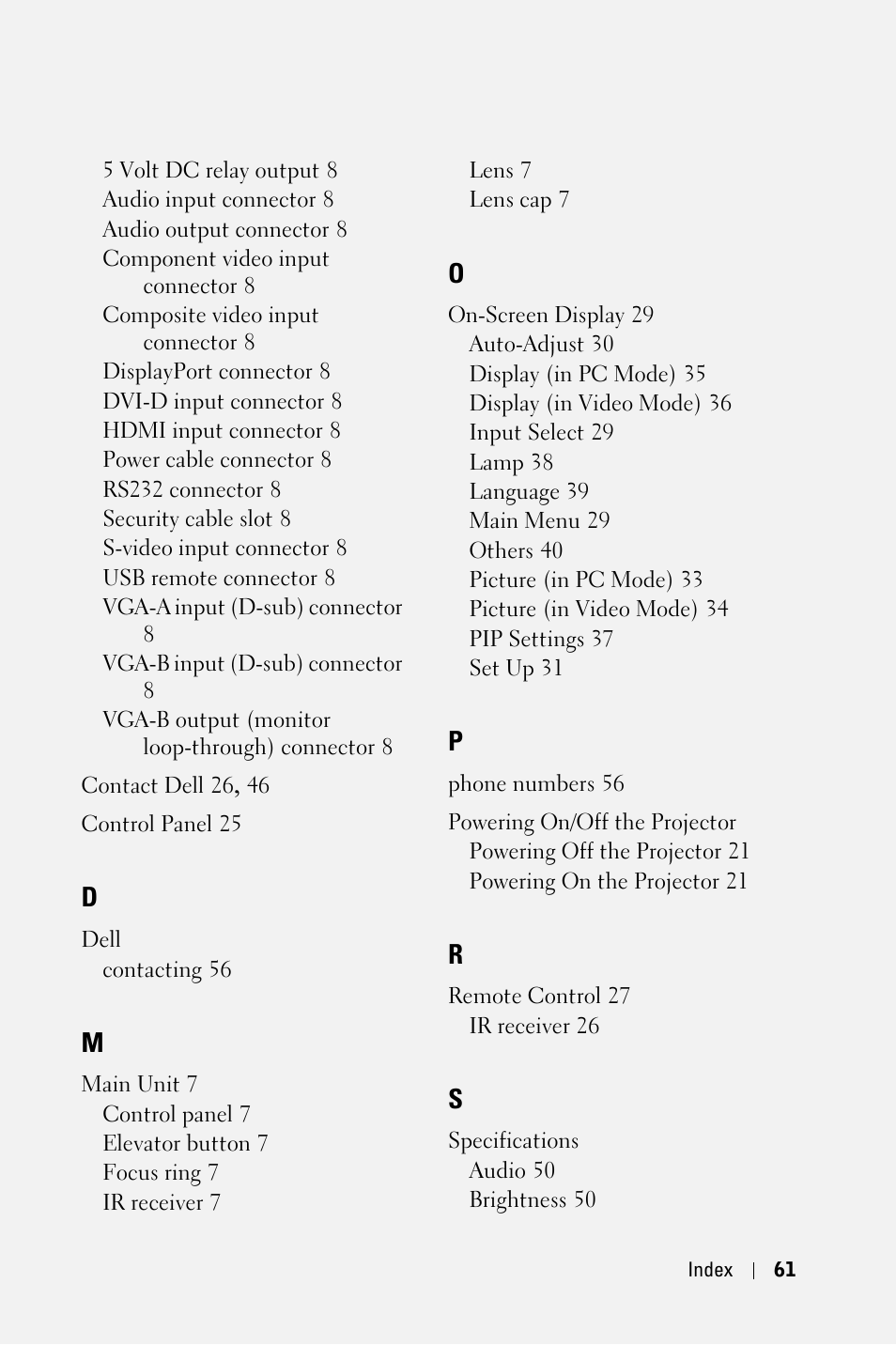Dell 7609WU Projector User Manual | Page 61 / 62