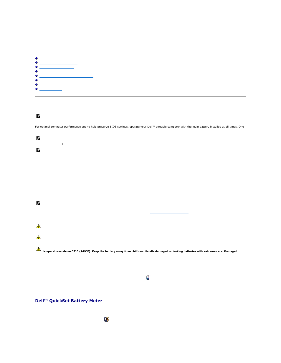 Using a battery, Battery performance, Checking the battery charge | Dell™ quickset battery meter | Dell Precision M65 User Manual | Page 11 / 100