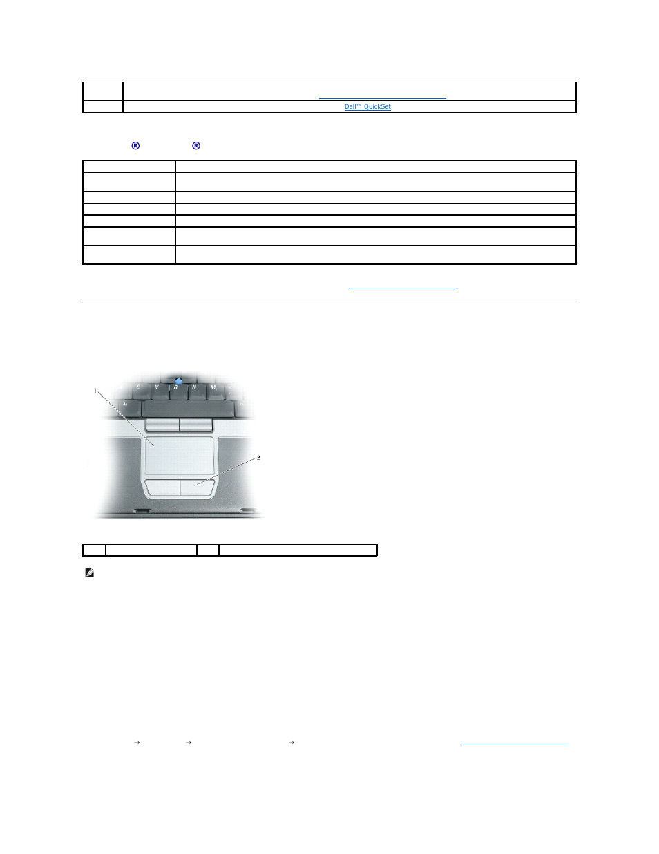 Touch pad, Microsoft® windows® logo key functions, Customizing the touch pad and track stick | Dell Precision M65 User Manual | Page 44 / 100