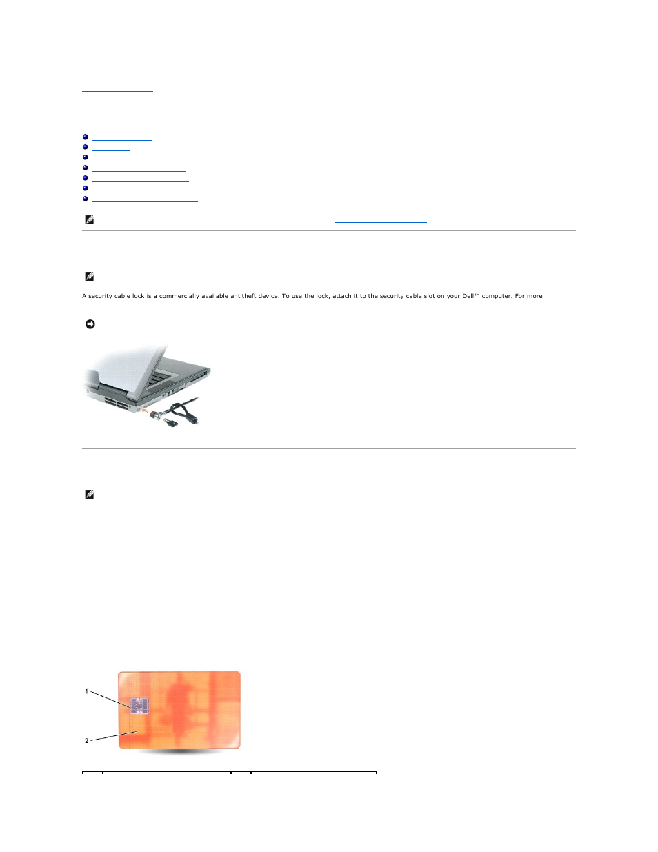 Securing your computer, Security cable lock, Smart cards | About smart cards, Installing a smart card | Dell Precision M65 User Manual | Page 67 / 100