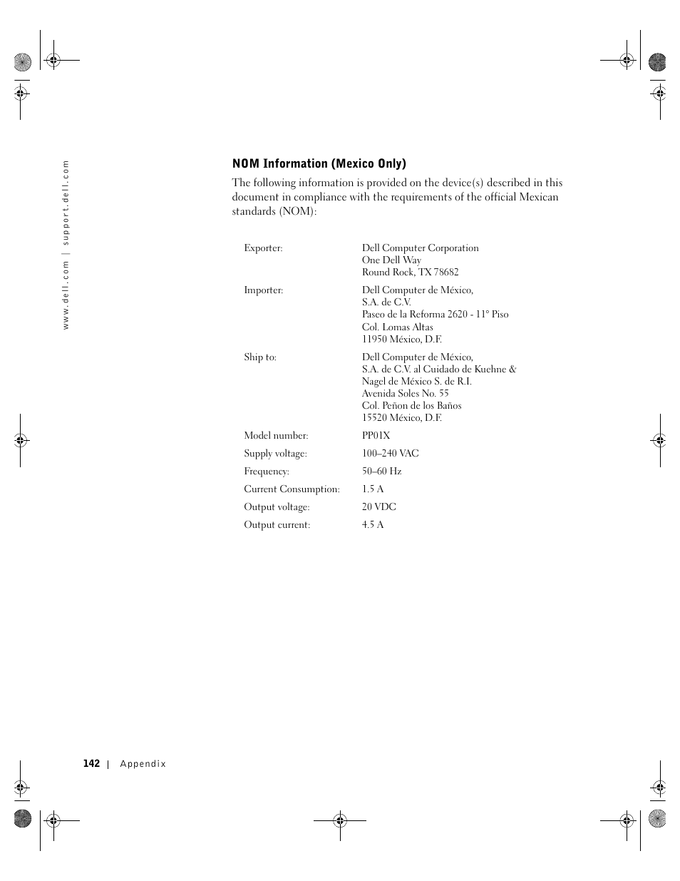 Nom information (mexico only) | Dell Inspiron 8200 User Manual | Page 142 / 162