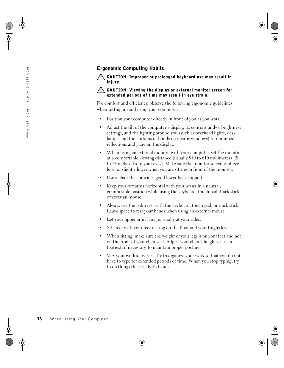 Ergonomic computing habits | Dell Inspiron 8200 User Manual | Page 16 / 162