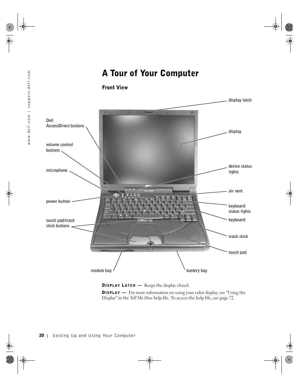 A tour of your computer, Front view | Dell Inspiron 8200 User Manual | Page 20 / 162
