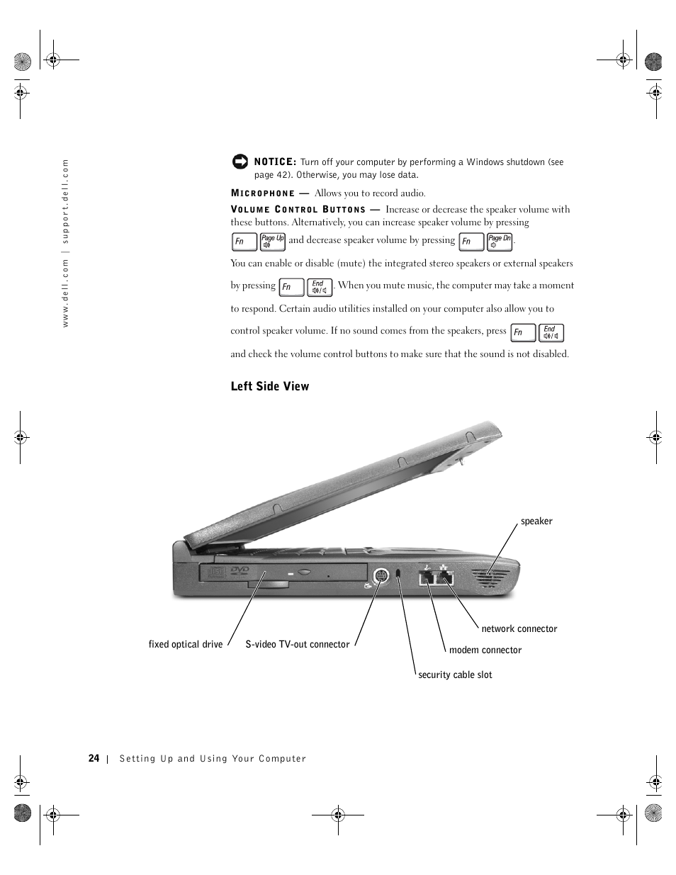 Left side view | Dell Inspiron 8200 User Manual | Page 24 / 162
