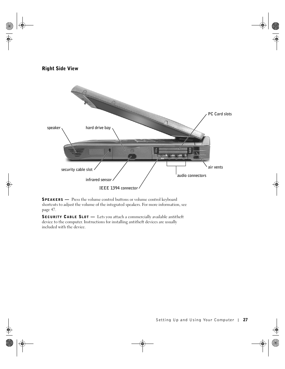 Right side view | Dell Inspiron 8200 User Manual | Page 27 / 162