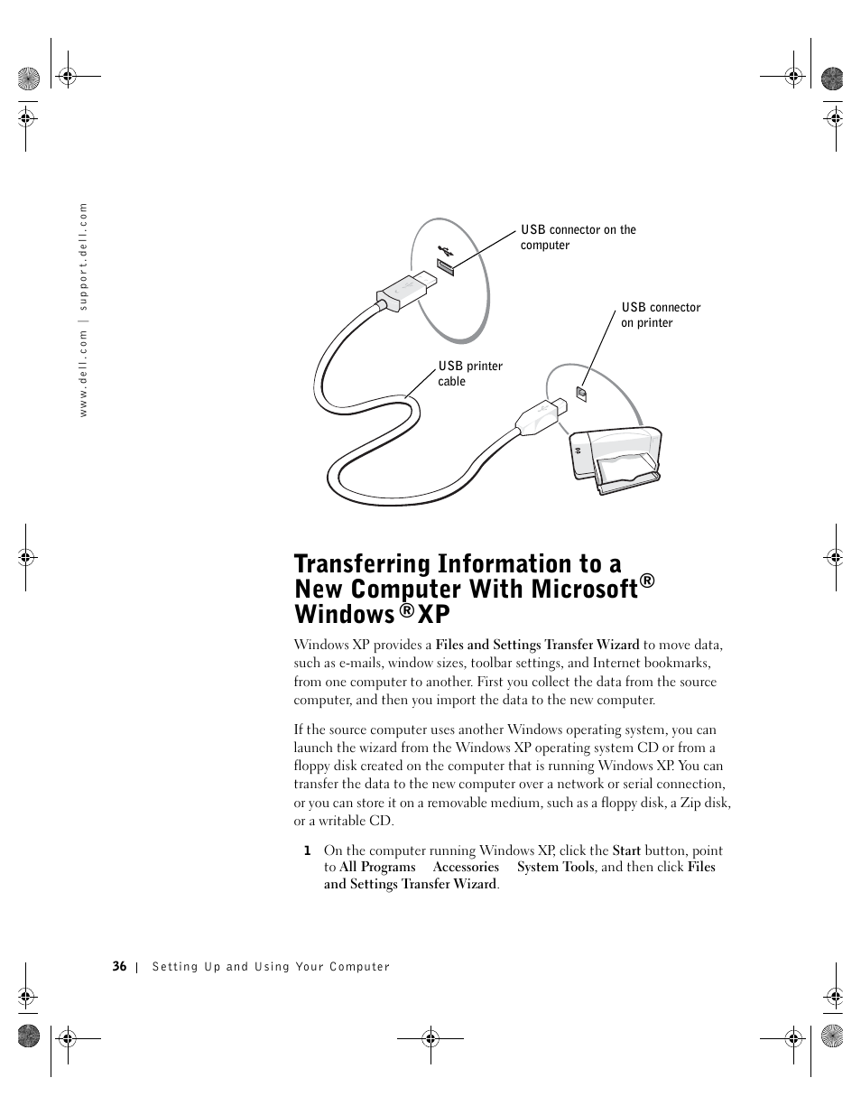 Transferring information to a new computer with, Microsoft, Windows | Dell Inspiron 8200 User Manual | Page 36 / 162