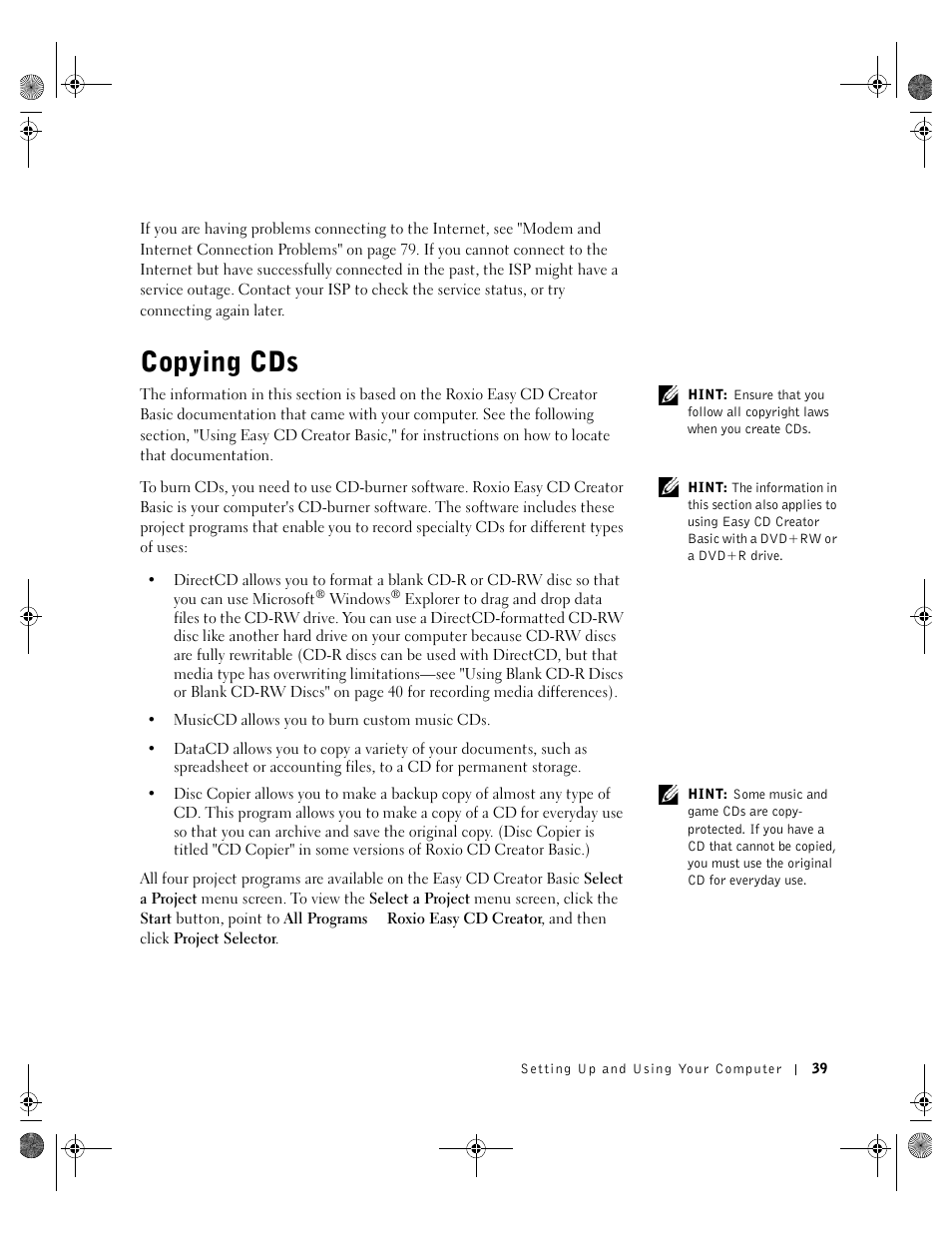Copying cds | Dell Inspiron 8200 User Manual | Page 39 / 162