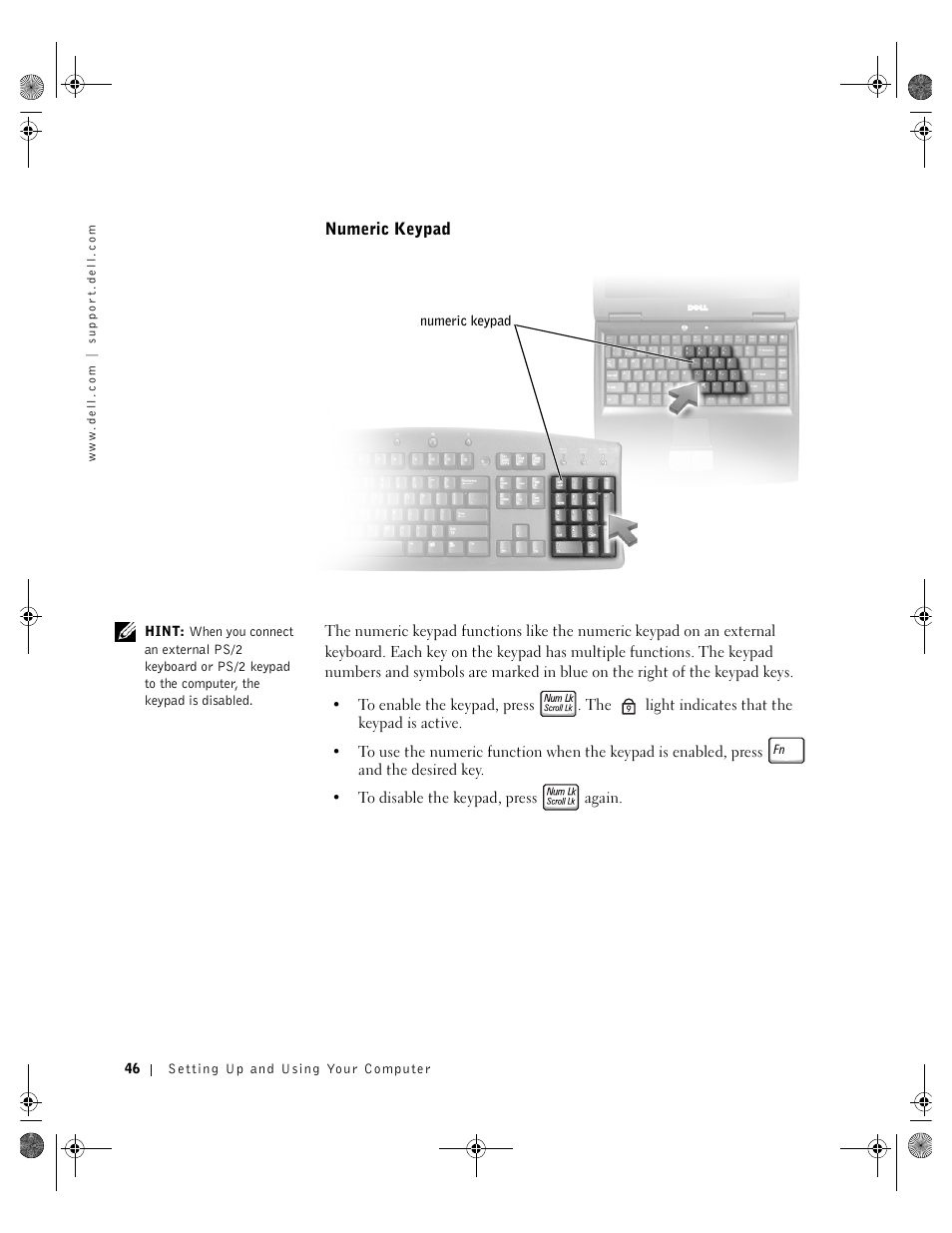 Numeric keypad | Dell Inspiron 8200 User Manual | Page 46 / 162