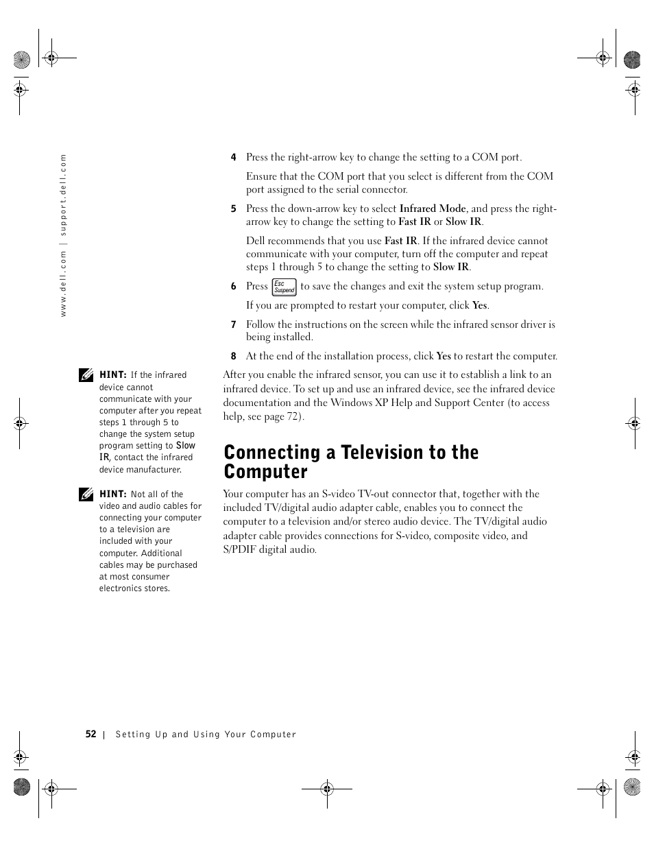 Connecting a television to the computer | Dell Inspiron 8200 User Manual | Page 52 / 162