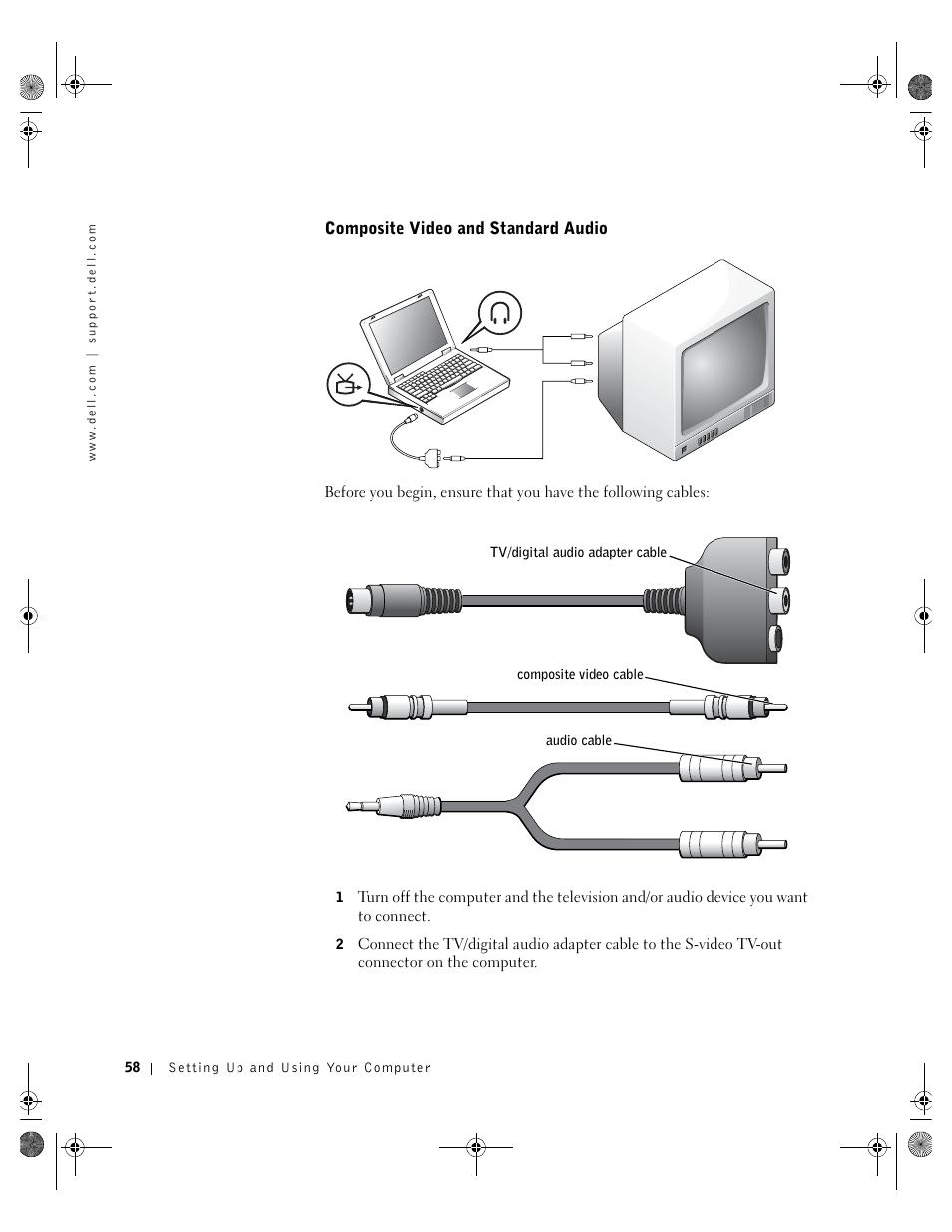 Composite video and standard audio | Dell Inspiron 8200 User Manual | Page 58 / 162