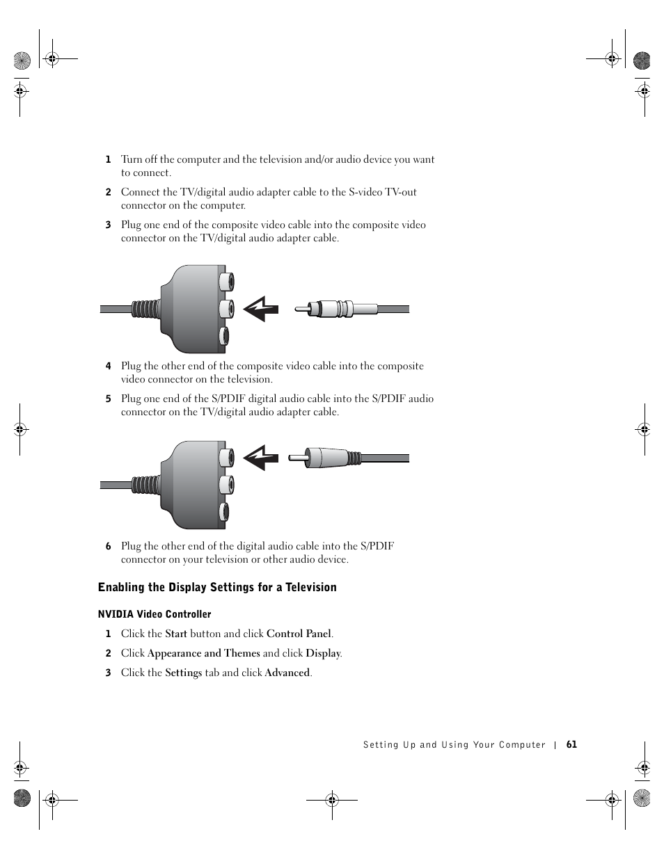 Enabling the display settings for a television | Dell Inspiron 8200 User Manual | Page 61 / 162