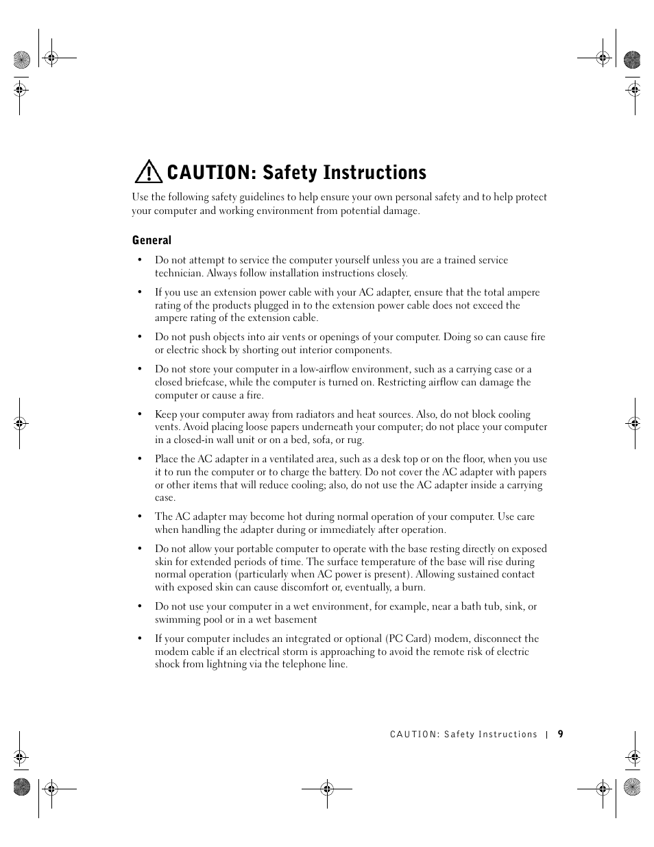 Caution: safety instructions, General | Dell Inspiron 8200 User Manual | Page 9 / 162