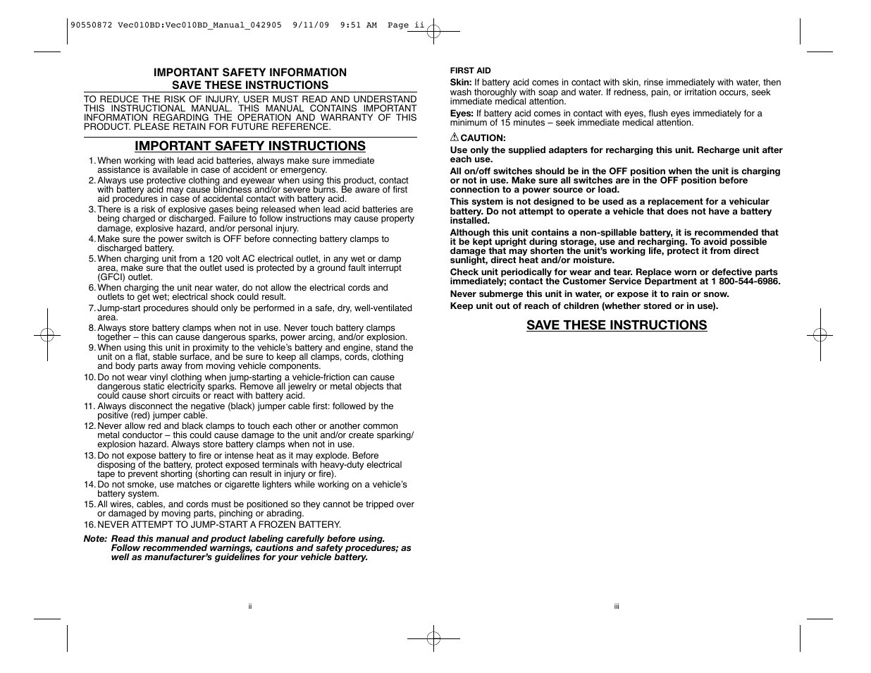 Save these instructions, Important safety instructions | Black & Decker Start-It 90550872 User Manual | Page 2 / 10