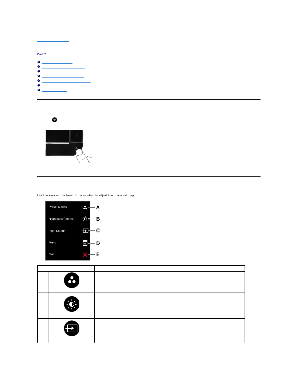 Operating the monitor, Power on the monitor, Using the front panel controls | Dell SP2309WFP Monitor User Manual | Page 15 / 36