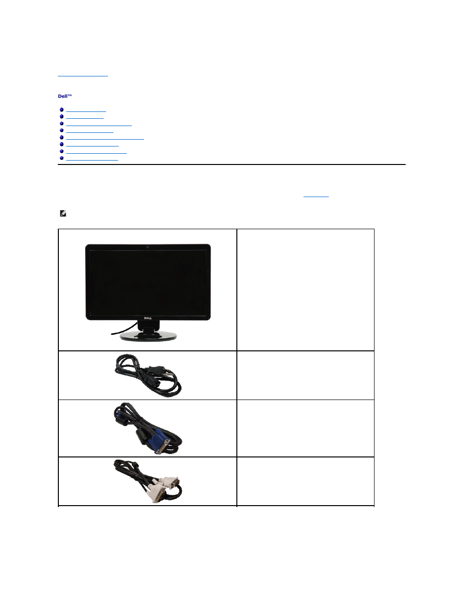 About your monitor, Package contents | Dell SP2309WFP Monitor User Manual | Page 2 / 36