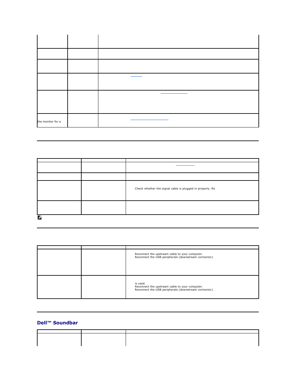 Product specific problems, Universal serial bus specific problems, Dell soundbar problems | Universal serial bus (usb) specific problems, Dell™ soundbar problems | Dell SP2309WFP Monitor User Manual | Page 34 / 36