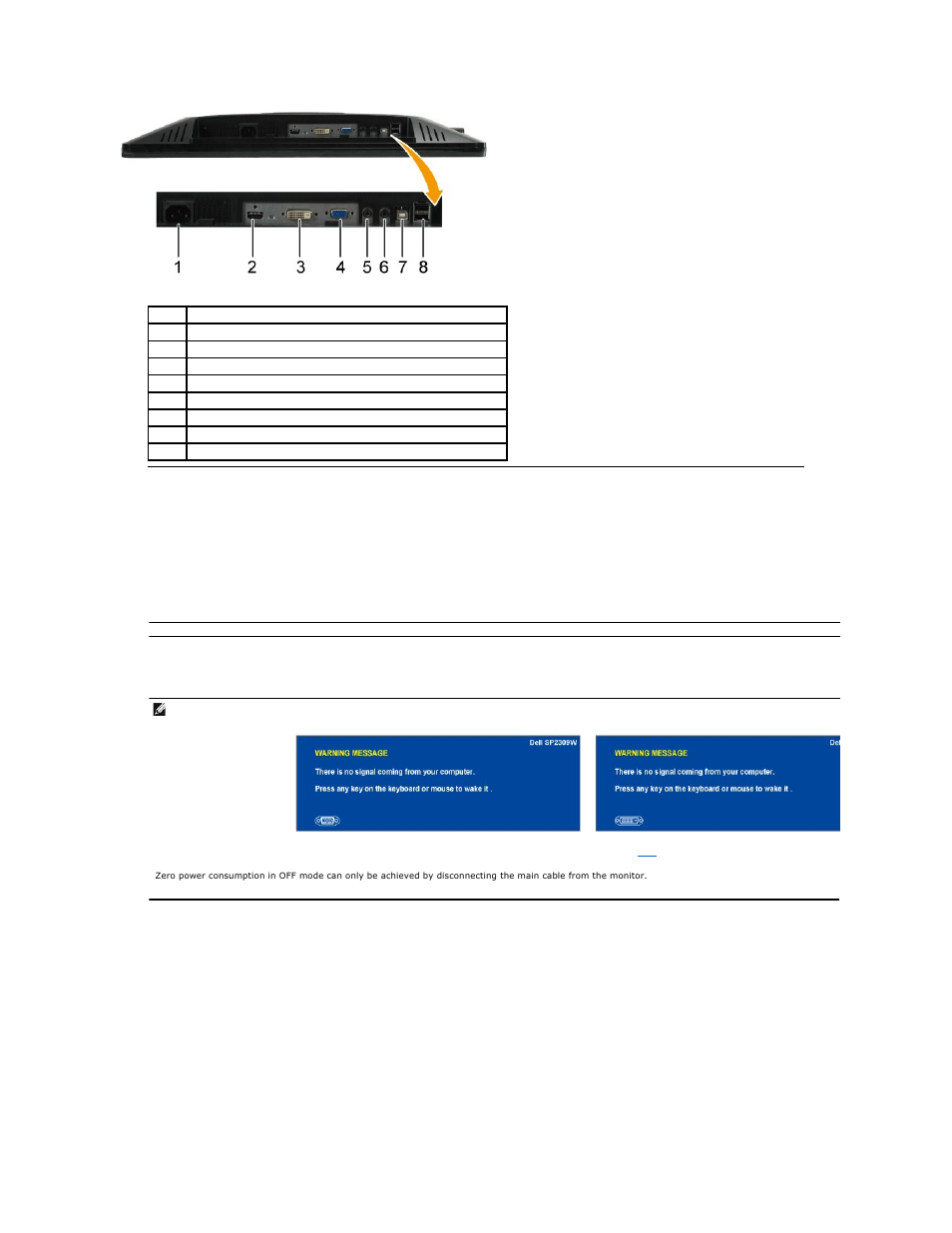 Monitor specifications, Power management modes | Dell SP2309WFP Monitor User Manual | Page 5 / 36