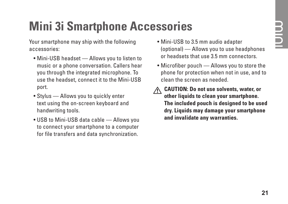 Mini 3i smartphone accessories | Dell Mini3 User Manual | Page 23 / 26