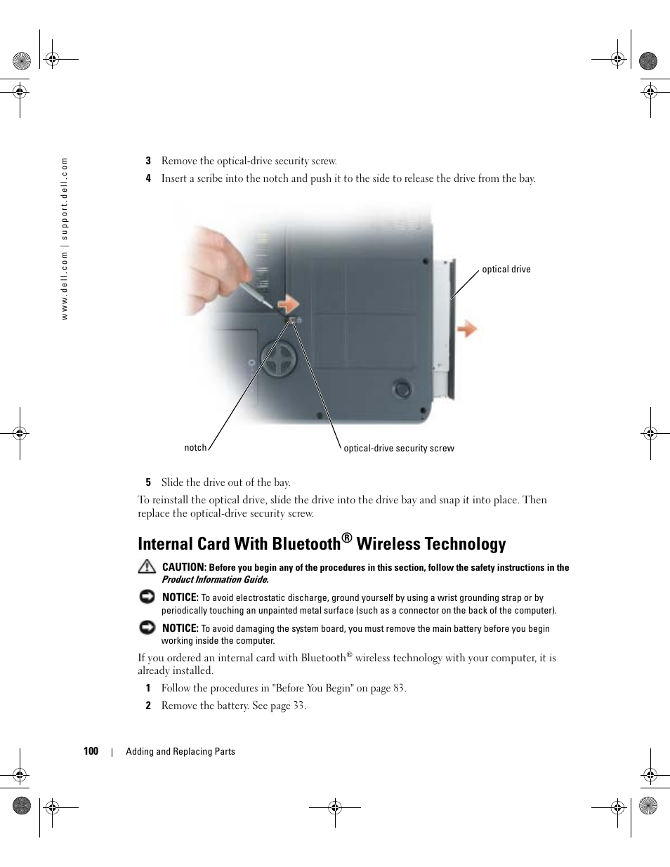 Internal card with bluetooth® wireless technology, Internal card with bluetooth, Wireless technology | Dell Inspiron XPS Gen 2 User Manual | Page 100 / 134