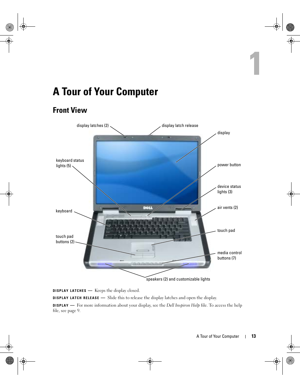 A tour of your computer, Front view | Dell Inspiron XPS Gen 2 User Manual | Page 13 / 134