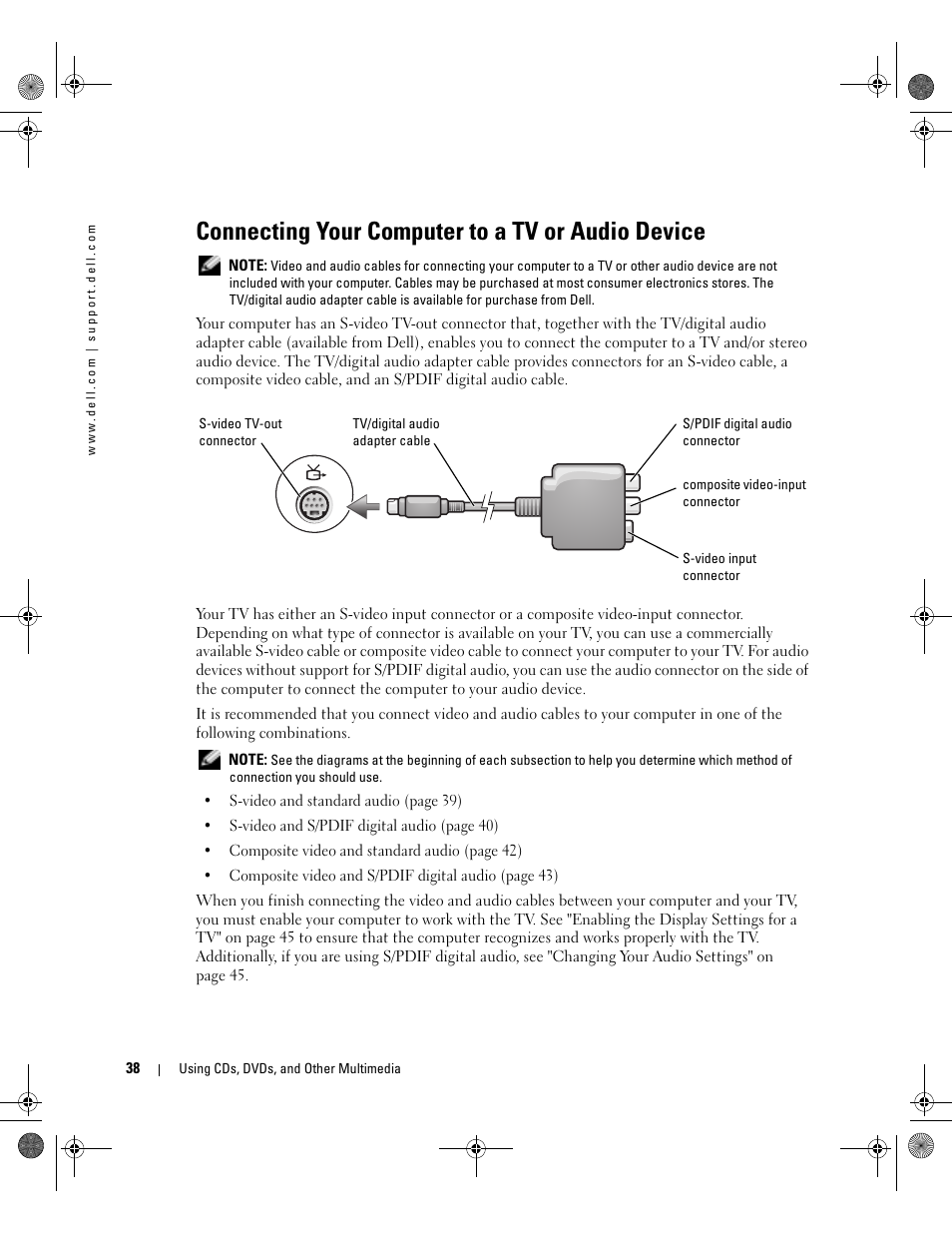 Connecting your computer to a tv or audio device | Dell Inspiron XPS Gen 2 User Manual | Page 38 / 134