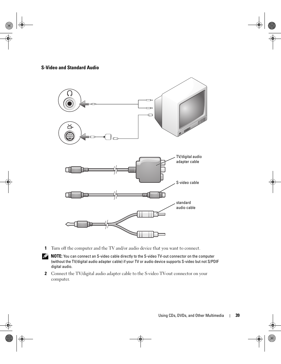 S-video and standard audio | Dell Inspiron XPS Gen 2 User Manual | Page 39 / 134