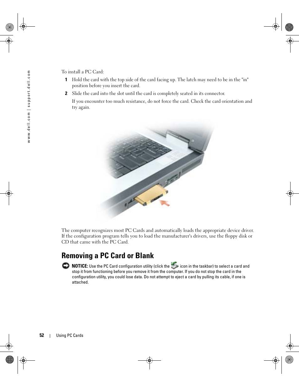 Removing a pc card or blank | Dell Inspiron XPS Gen 2 User Manual | Page 52 / 134