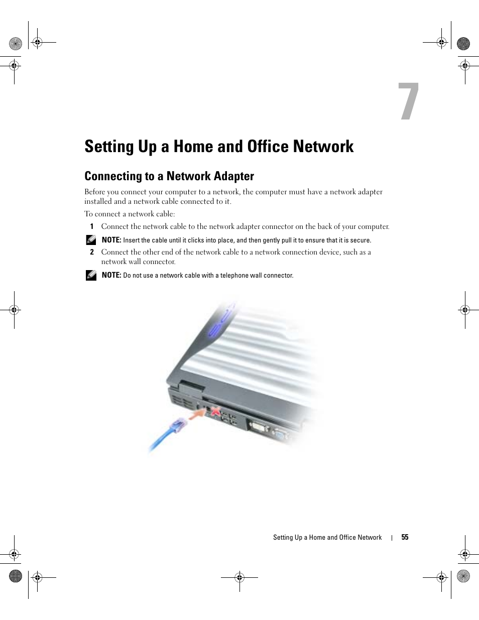 Setting up a home and office network, Connecting to a network adapter | Dell Inspiron XPS Gen 2 User Manual | Page 55 / 134