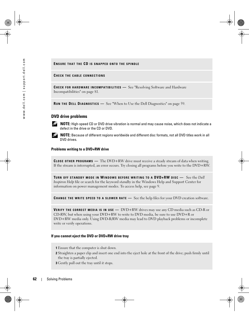 Dvd drive problems | Dell Inspiron XPS Gen 2 User Manual | Page 62 / 134