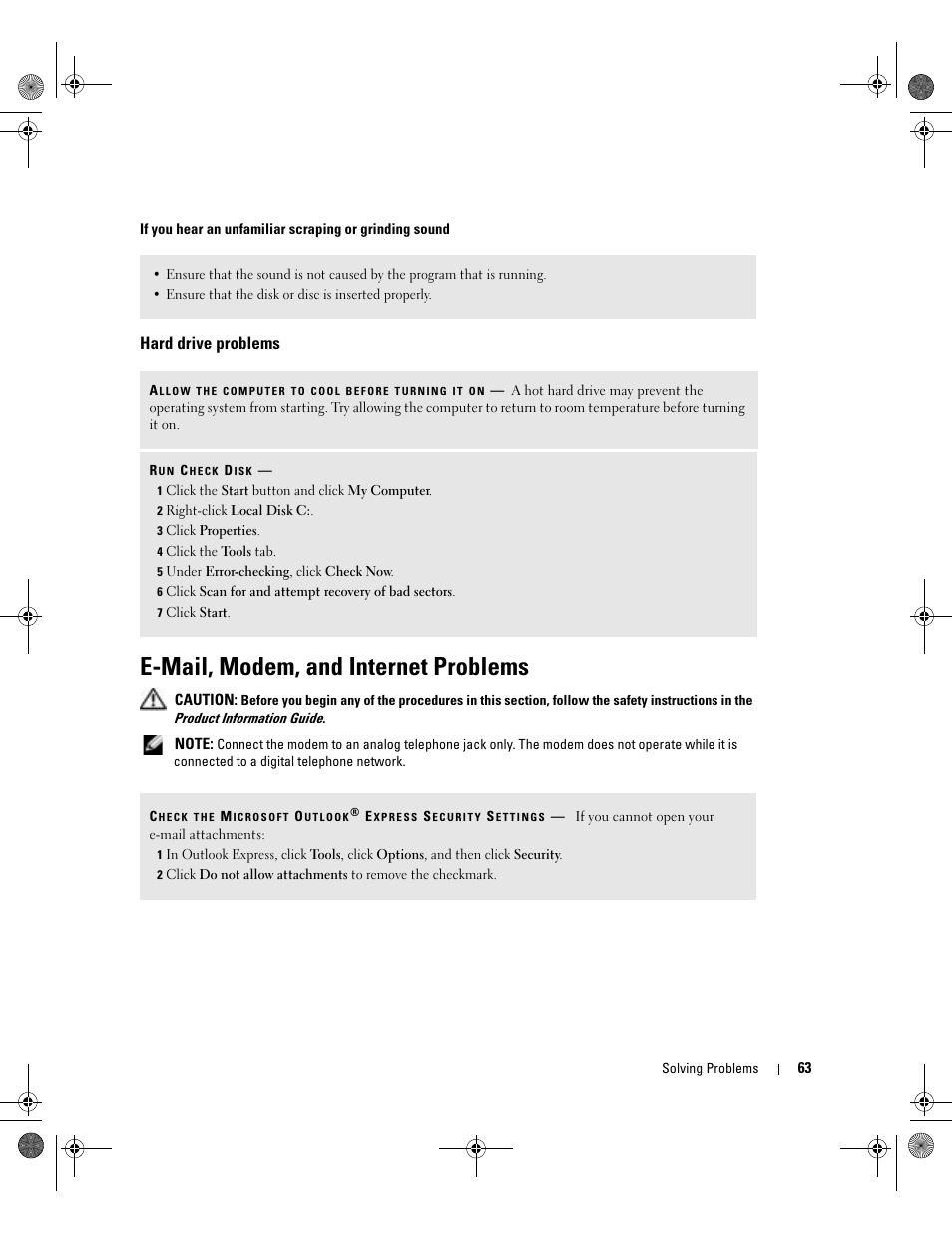 Hard drive problems, E-mail, modem, and internet problems | Dell Inspiron XPS Gen 2 User Manual | Page 63 / 134