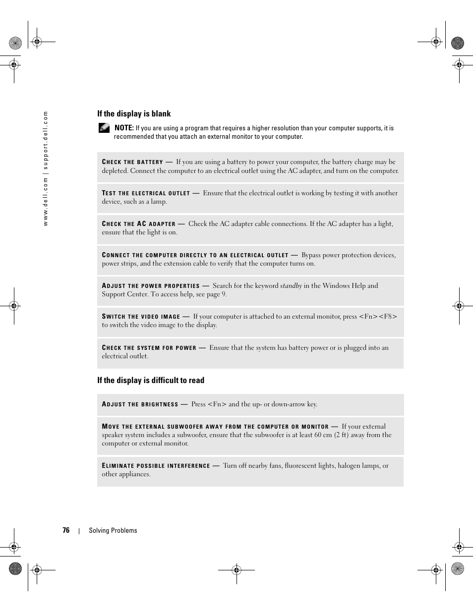 If the display is blank, If the display is difficult to read | Dell Inspiron XPS Gen 2 User Manual | Page 76 / 134